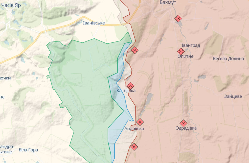 Фронт в районі Бахмута (Карта: DeepState)