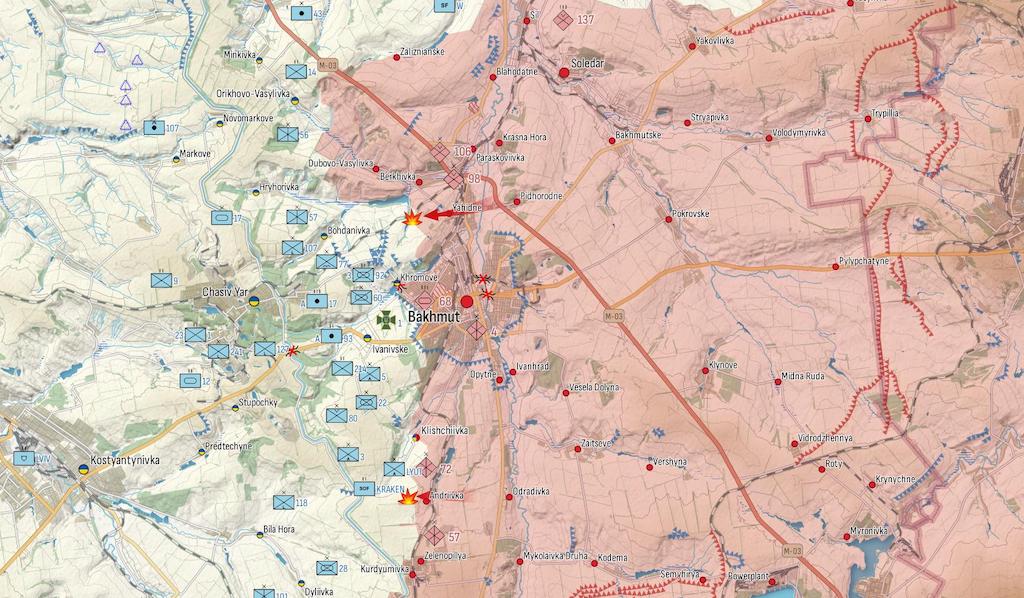 Фронт у районі Бахмута (Карта: Military Land)