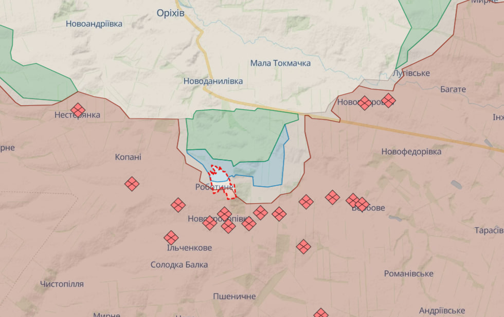 Фронт в районі Роботиного (Мапа: DeepState)