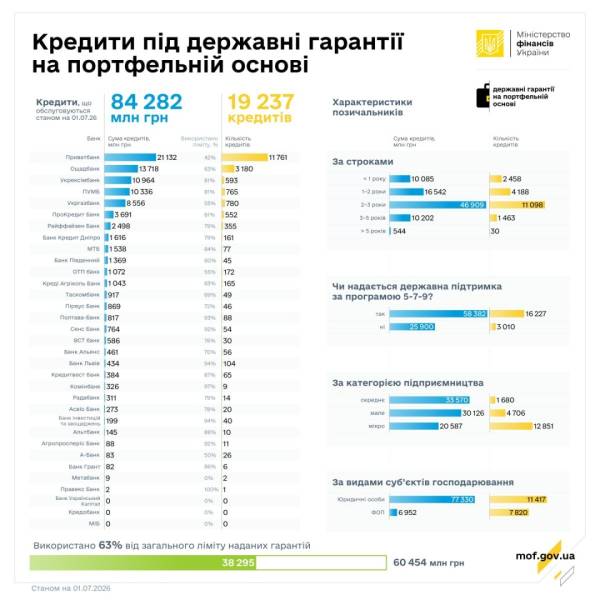 У червні підприємці скористалися державними гарантіями для отримання позик на суму 4,3 мільярда гривень. 5