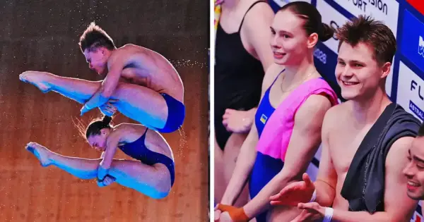 Нагородження переможців у змаганнях зі стрибків у воду.